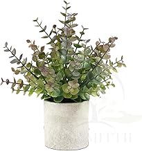 ONE MITTII Brown Artificial Eucalyptus Ceramic Potted Plant Shelf Desk Home Decoration Farmhouse Room Corner Coffee Table Centerpiece Decor | Natural Look | 24 Cm | Pack of 1