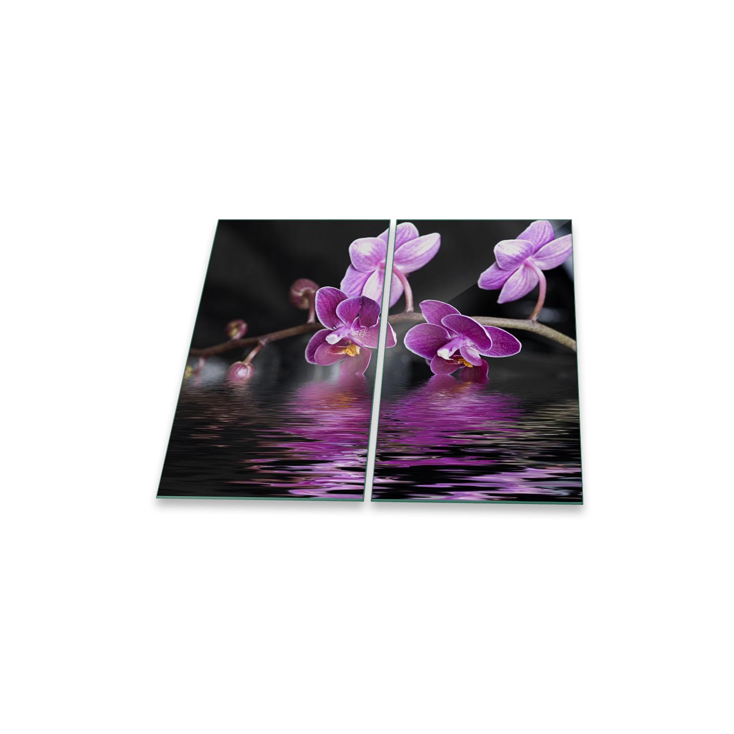 Herdabdeckplatte Abdeckung Ceranfeld Abdeckplatte Schneidebrett 2-Teilig 60x52 Orchidee Lila Spritzschutz Glasplatte Ceranfeldabdeckung Schutz Herdschutz Sicherheitsglas Glasschneidebrett 2x30x52