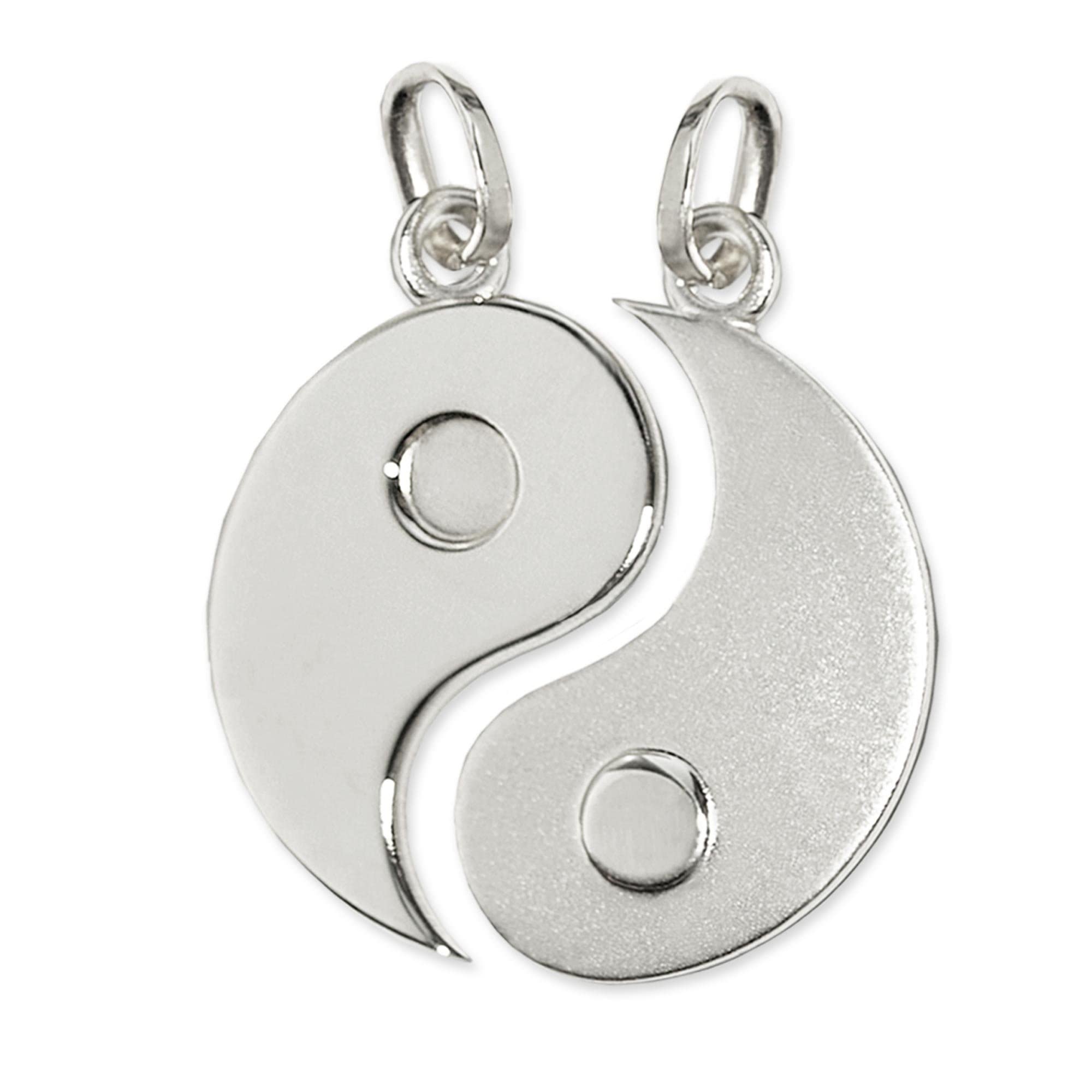 CLEVER SCHMUCK Partnerketten mit Yin Yang Ø 20 mm Partneranhänger geteilt 2 x Kette Panzer je 45 cm Sterling Silber 925 im Schmucketui