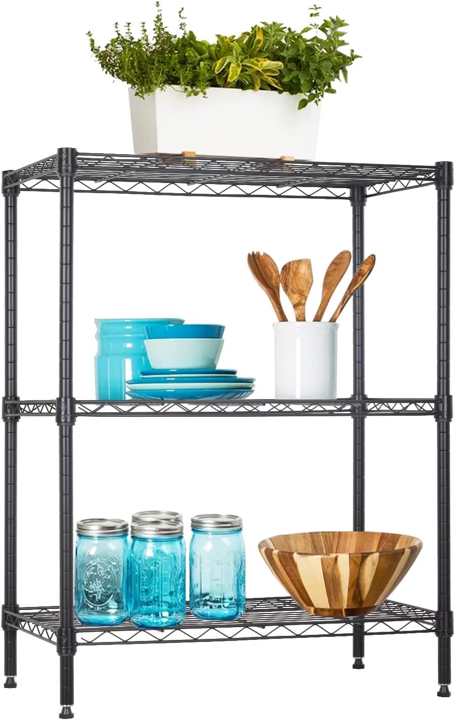 BestOffice 58Lx33.5Wx76.7H Adjustable Metal Storage Shelves 3Tier Commercial Wire Shelving Unit Organizer Wire Rack 450Lbs Capacity Small Places Kitchen Garage