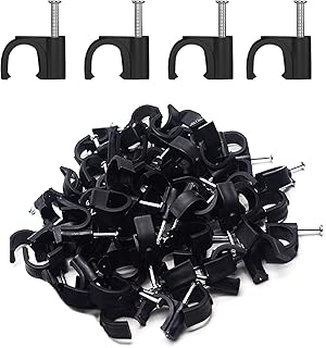 200 PCS 6mm Black Round Cable Clips Management Cable Tidy Clips Electrical Cable Wall Clips Wire Clips Cable Lead Clips Wire Nail Clips Wire Pins Nails Tacks Holder Cable Pins Clip with Steel Nail