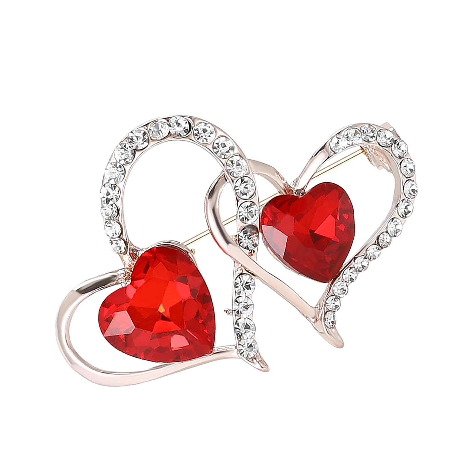 swynrf Trendy Rhinestones Double Heart Brooches for Women and Men Valentines Day Party Accessories Gifts Daily Casual Wear