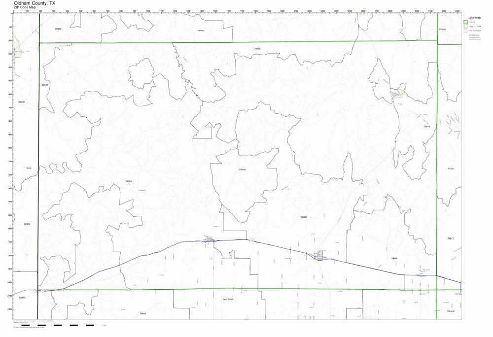 Oldham County, Texas TX ZIP Code Map Not Laminated Office