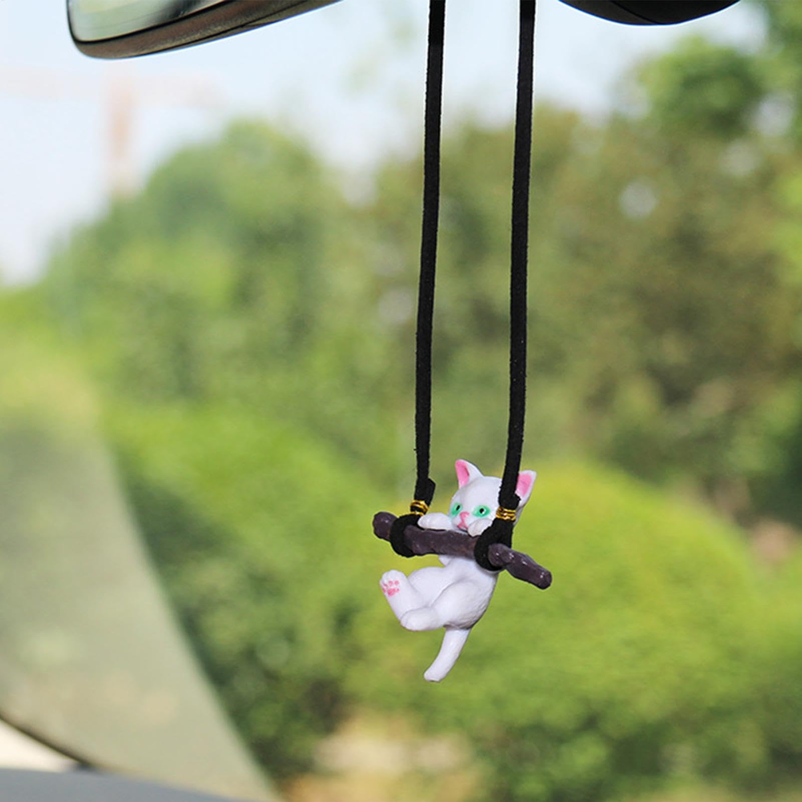 Cat Car Pendant Mirrors Hangable Accessories Cute Branch Kitten Charm For Rearview Mirror Auto Interior Decor 4 Inches Pink