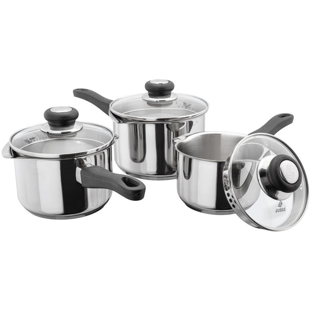 Judge Vista - Draining 3 Piece Set (PP254) (14,16,18cm) 3 Piece Saucepan Set PP254 14 16 18cm . As Shown