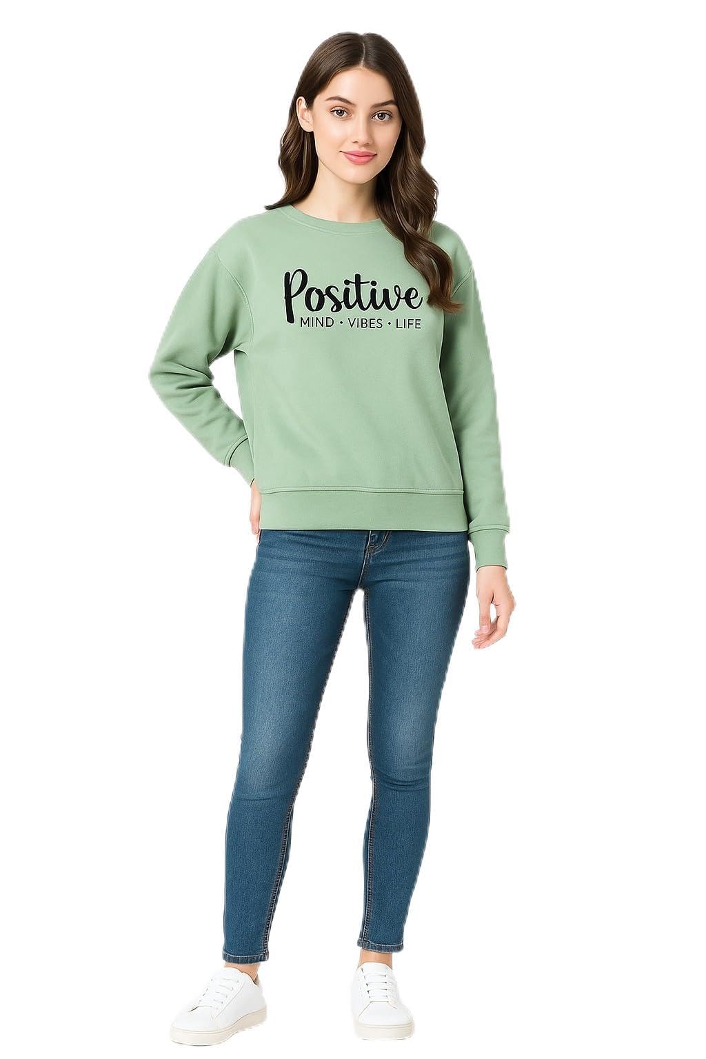 STARTUP Woman Sweatshirt For Winter, Casual Winters Wear Fleece Pullover With Round Neck & Full Sleeves, Stylish Printed Sweat shirt, Aesthetic Streetwear, Everday Comfort