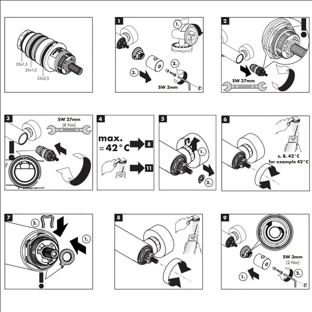 Thermostatic Shower Cartridge Replacement Parts Kit Compatible with Hansgrohe 98282000, Shower Bathroom Faucet Thermostatic Filter Vavle Core Chrome