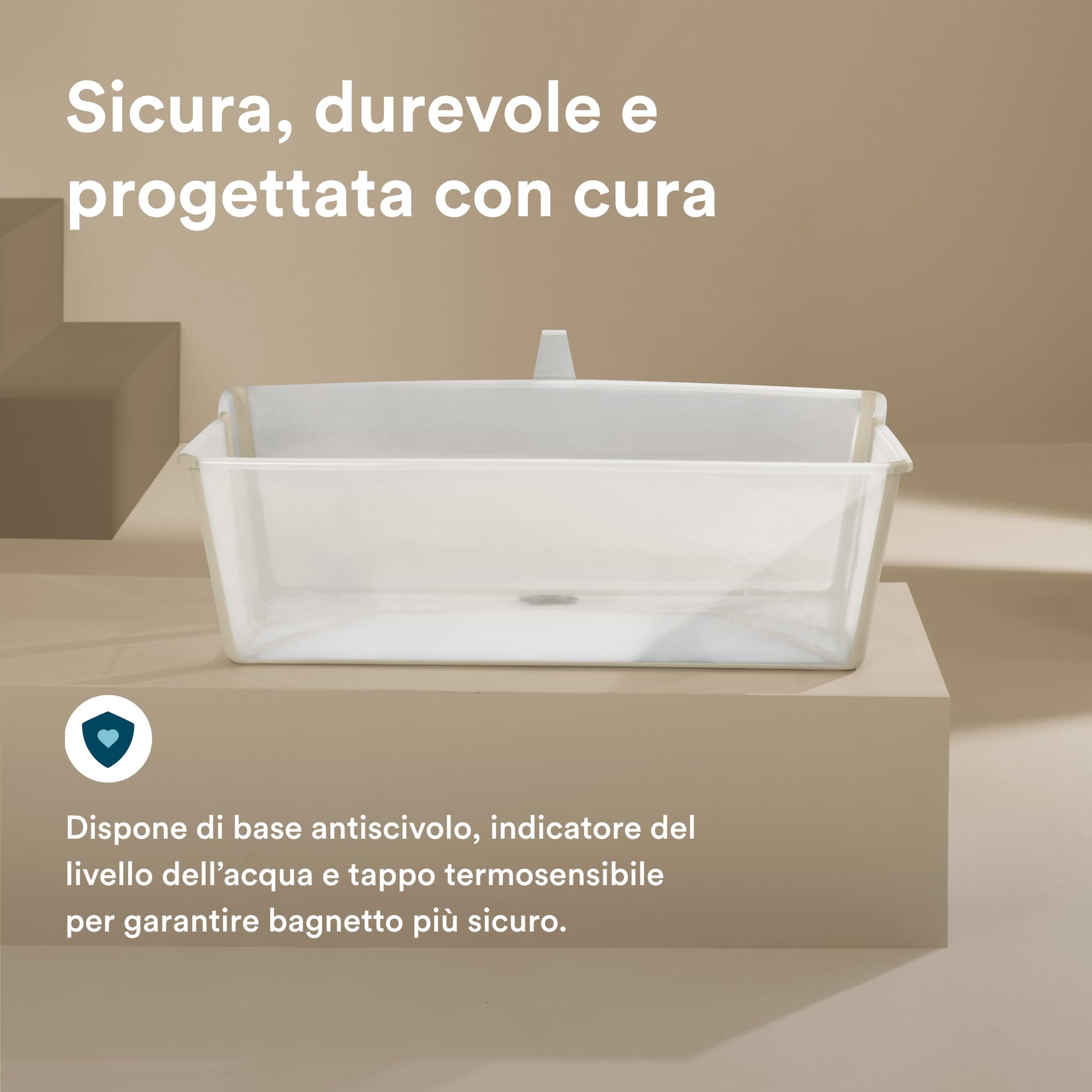 Stokke Flexi Bath X-Large, Sandy Beige - Vasca da bagno pieghevole, leggera, resistente e facile da riporre - Pratica da usare a casa o in viaggio - 0-6 anni