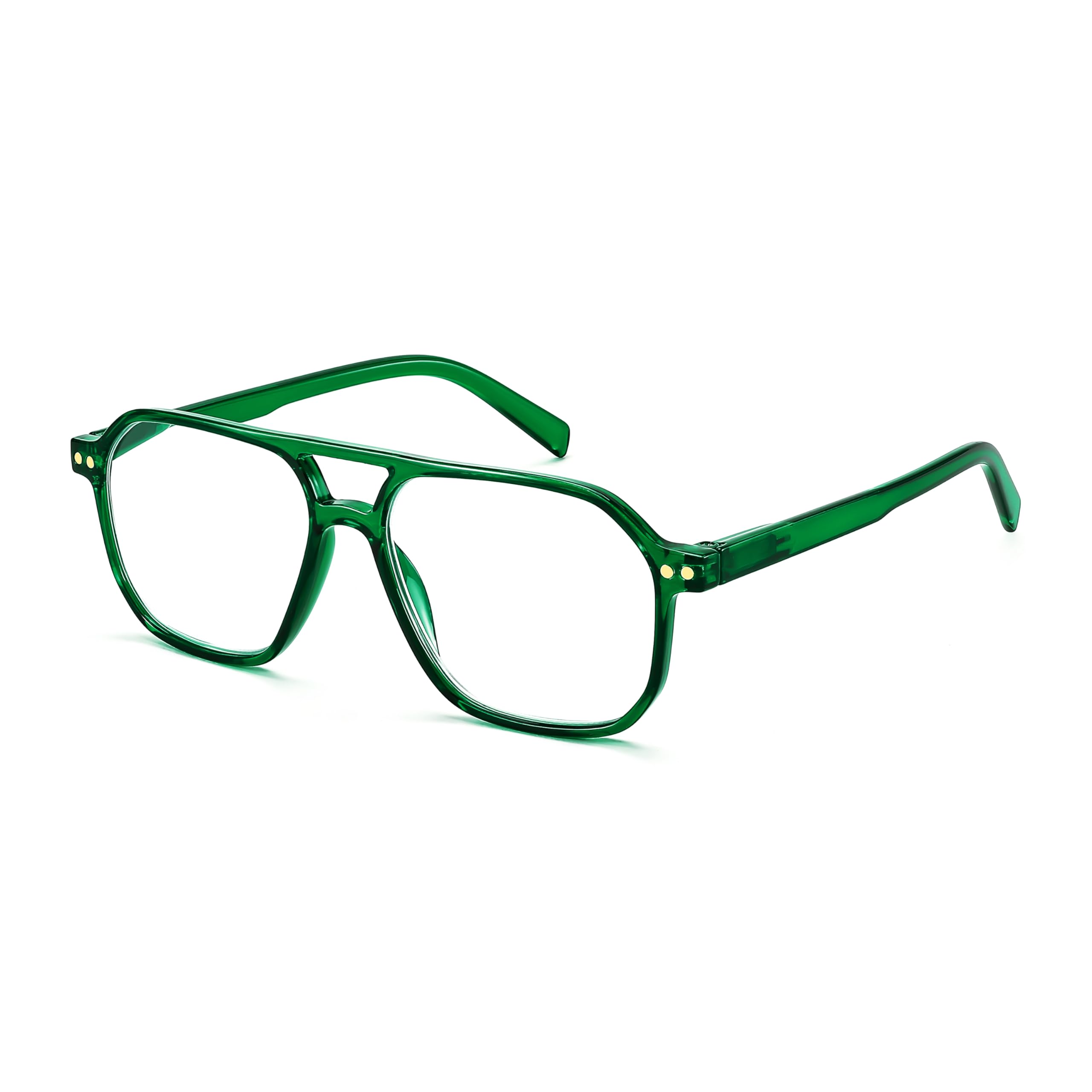 FEISEDY Retro Aviator Reading Glasses Square Readers with Spring Hinge Blue Light Reading Glass for Women Men B0068 Green 1.5x