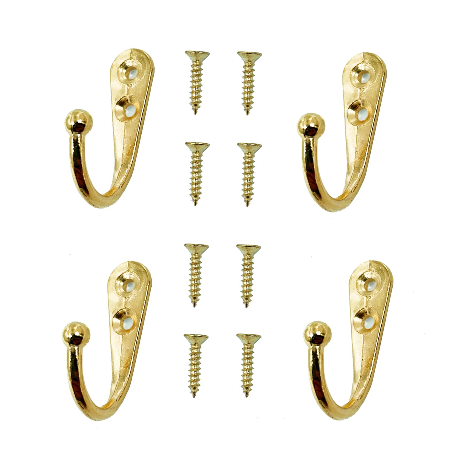 Yesmin Gold 4 Pcs Wall Mounted Hooks,Coat Hooks Retro Door Robe Hook For Hanging Towel Clothes Hat Key Single Metal Hook Cloth Hanger For In Bedroom Bathroom Kitchen Cupboard (With 8 Pcs Screws)