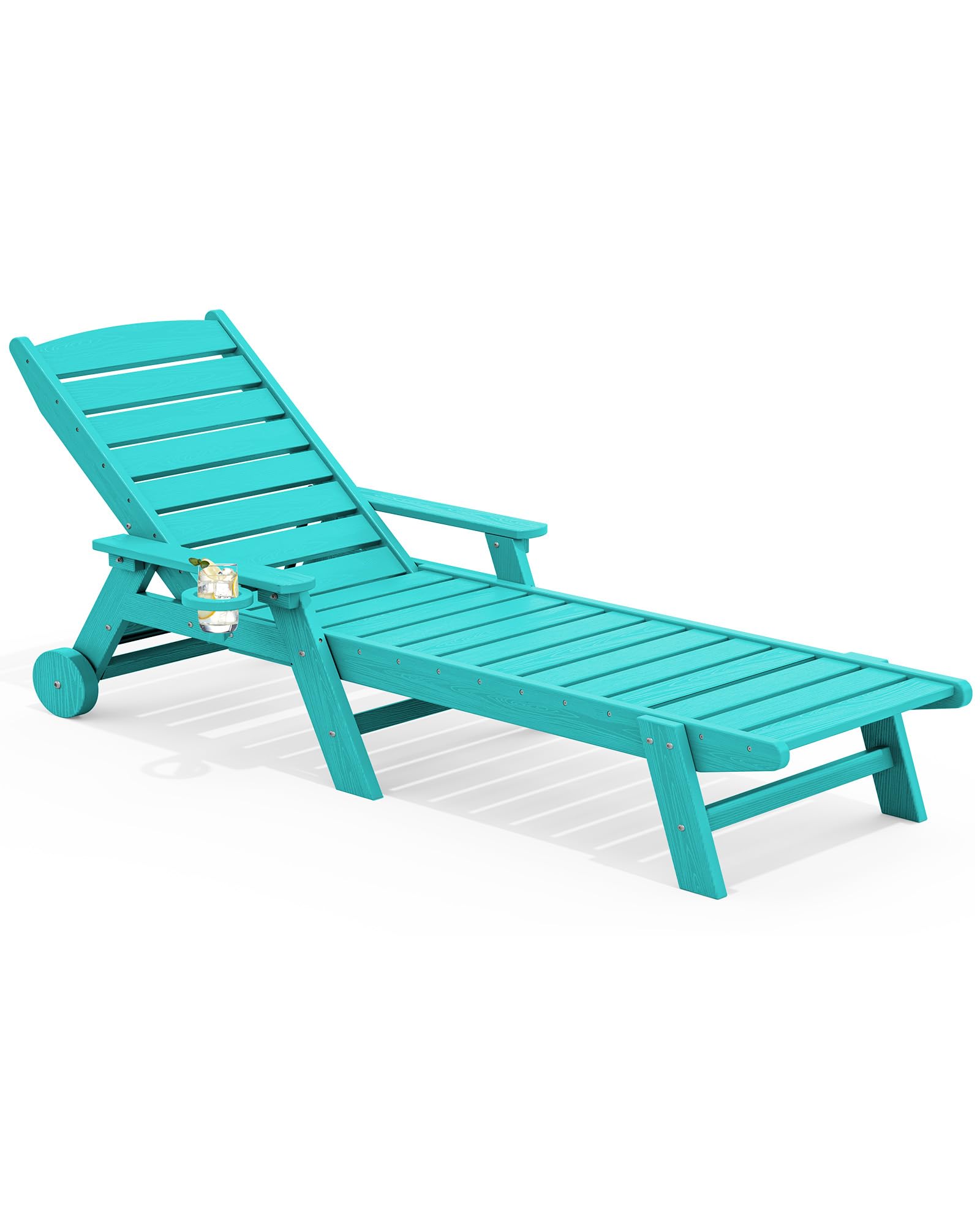SERWALL HDPE Outdoor Chaise Lounge Set of 2 with Cup Holder, New Black