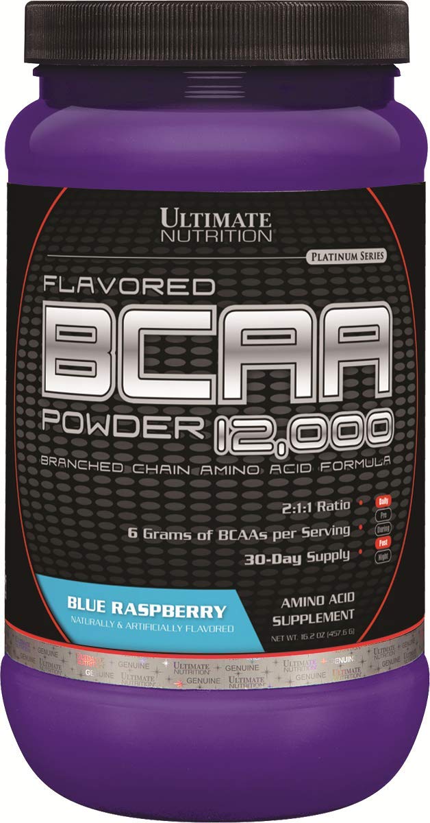 Ultimate NutritionFlavored BCAA Powder 12000 Branched Chain Post Workout Amino Acid Supplement-Caffeine-Free with 3g Leucine 1.5g Valine 1.5g Isoleucine- Blue Raspberry, 60 Servings