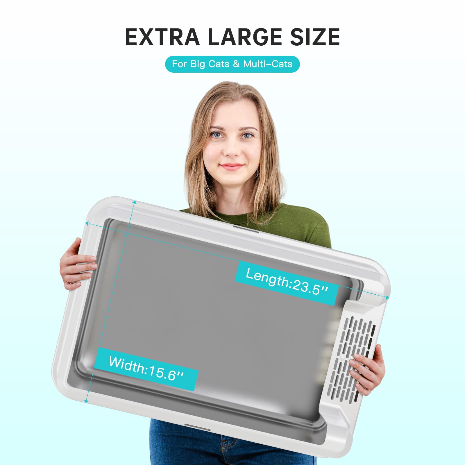 Stainless Steel Litter Box with Lid, Extra Large Cat Litter Box for Multiple &Big Cats, XXL Metal Litter Box, Easy Cleaning, Anti-Leakage, Non-Sticky, Include High Sided Enclosure, Scoop