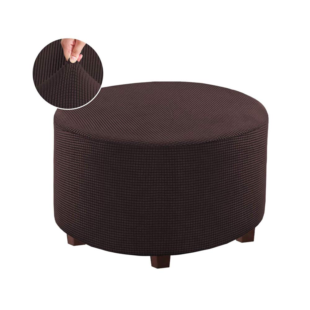 VIENLOVE Round Ottoman Slipcover Polyester Blend Footstool Protector Covers Stretch with Elastic Bottom Feature Textured Machine Washable Jacquard