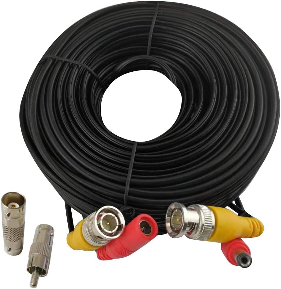 BNC Cable Video Power All-in-One Extension Cable 60FT CCTV Camera Wire with BNC RCA Connectors for Security Camera Systems, Black, CB60