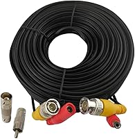 Vista 1 de Cable BNC de extensión todo en uno de alimentación de video, cable de 60 pies para cámara CCTV con conectores BNC RCA para sistemas de cámaras