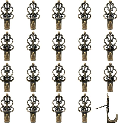 Perchas de alfiler, 20 piezas de aleación de zinc, clavos para colgar cuadros para el hogar, oficina, tela, pared de madera (bronce)