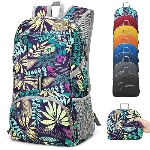 ZOMAKE Damen Leichter, verstaubarer Rucksack, Blätter, 35 L