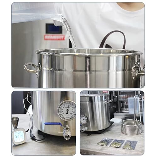 Aizyr 19L/30L/45L/60L/95L Stainless Steel Beer Brew Kettle With Thermometer Lid And Ball Valve Brewer Pot Soup Barrel Mash Tun For Home Brewing,17.7Inch/60L #TOP6