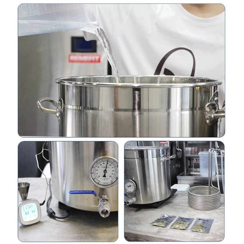 Kit de elaboración de cerveza de acero inoxidable con tapa, válvula y termómetro para elaborar cerveza casera, hervir y fermentar