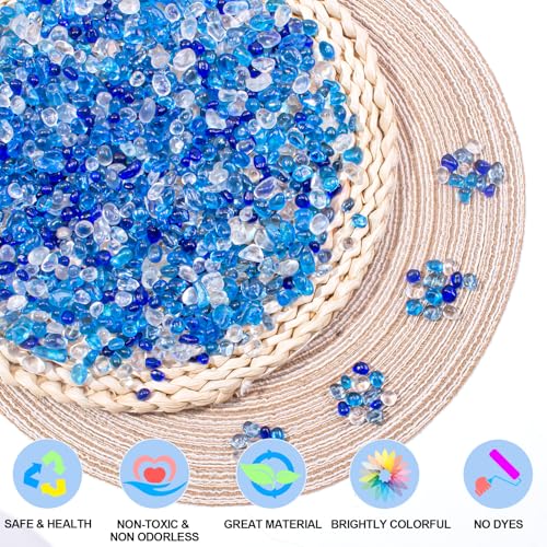 Image of Keedolla 15 Oz Blue Mix Aquarium Glass Pebbles Stones Fish Tank Rocks Gravel, Aquarium Rocks Glass Gems Stones for Crafts, Vase Fillers, Garden, Succulent Plants Decor