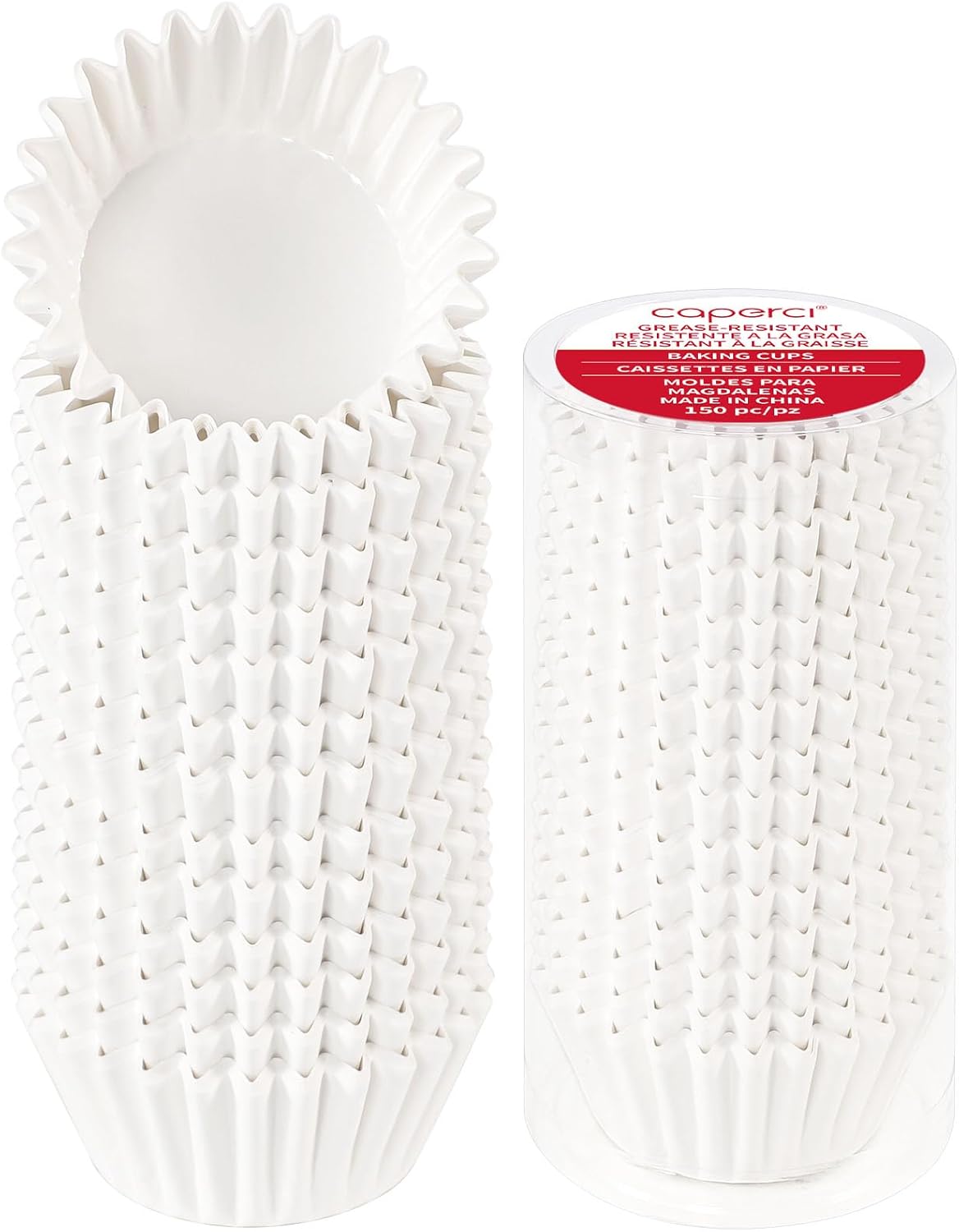 Caperci Heavy Duty Standard White Cupcake Liners 150 Counts GreaseResistant Paper
