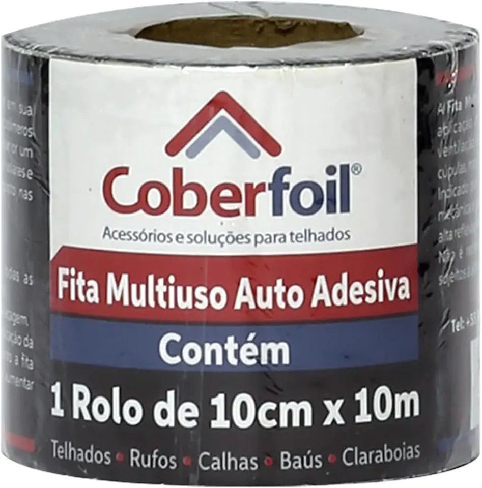 Fita Manta Asfáltica Adesiva Multiuso Metalizada 10cmx10m Auto Colante Vedação para Telhados Calhas Rufos Alta Resistência e Durabilidade Vazamentos Vedação Refletiva Aluminizada