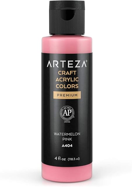 ARTEZA Craft Acrylic Paint, A404 Watermelon Pink, 118 ml Bottle, Water-Based, Blendable, Outdoor Craft Paint for Art & DIY Projects on Glass, Wood, Ceramics, Fabrics, Paper & Canvas