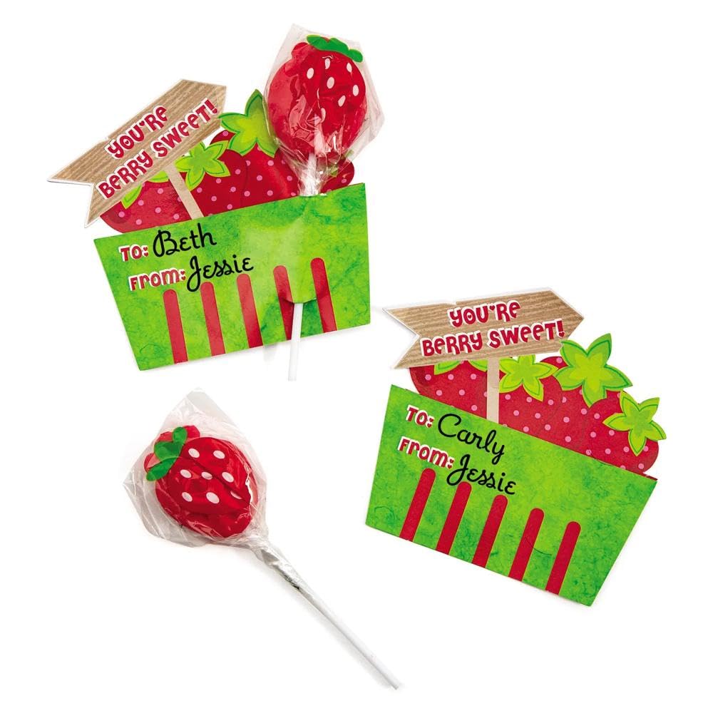 Fun Express 7 oz. Berry Sweet Lollipop Valentine Exchanges with Card for 24