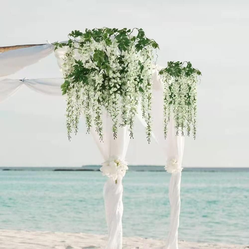 40 Pack Wisteria Flower Vines Garland, 3.75 Feet Artificial Flower Strings, Fake Hanging Flowers, Silk Wisteria Garland Flowers, Wisteria Vine for Wedding, Garden, Wall Decoration (Cream White)