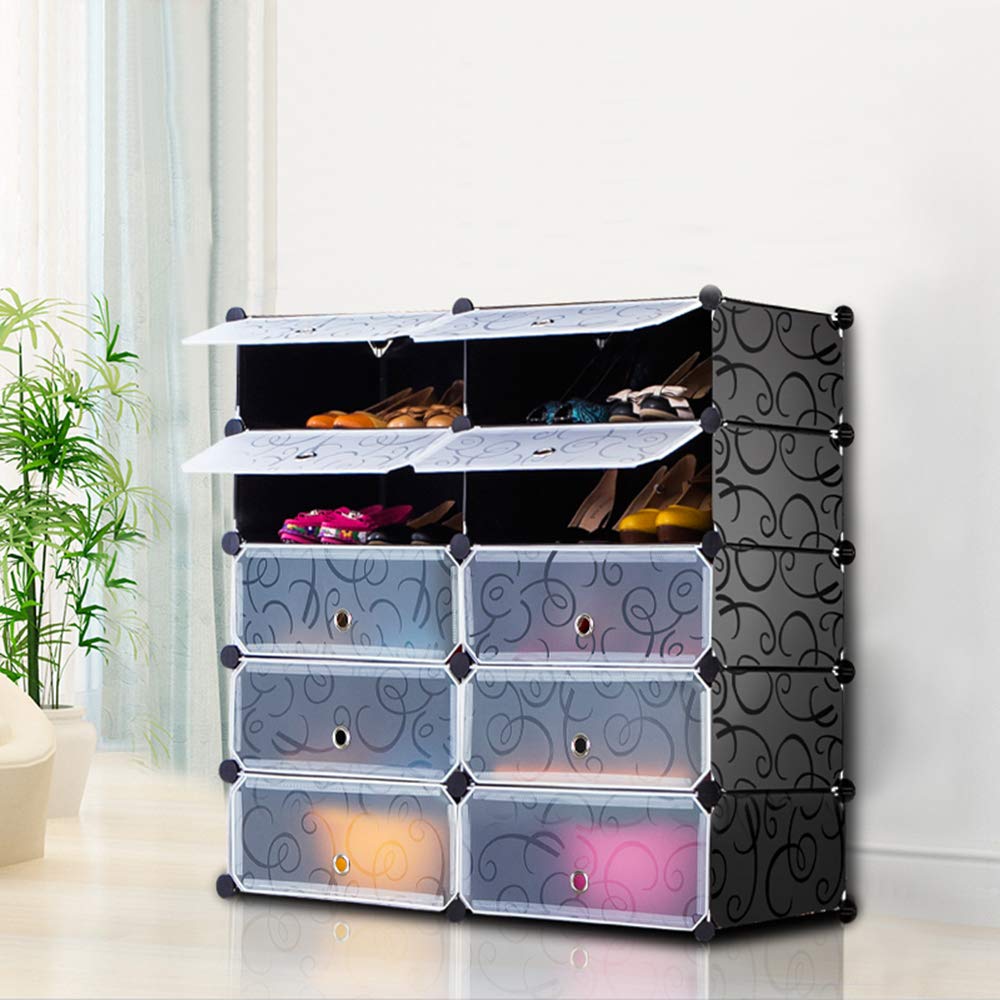HUOLE Armadio in plastica per bambini, colore: rosa, scaffale a cubo con 10 vani modulabili DIY, Armadio Armadio per abiti scarpe, scarabocchi
