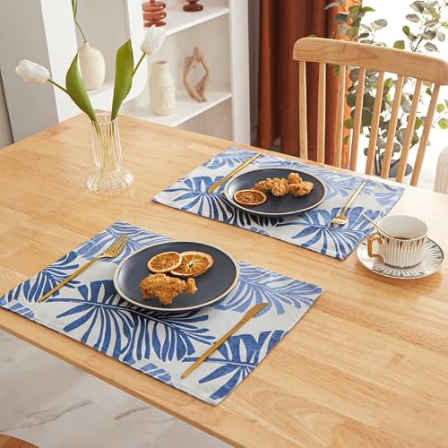 Manteles Individuales Hojas Azules Manteles Individuales Tela Lavable Salvamanteles Individuales Resistente Calor Individuales Mesa Engrosar Tapetes para Mesa 30x45cm 8 Pcs