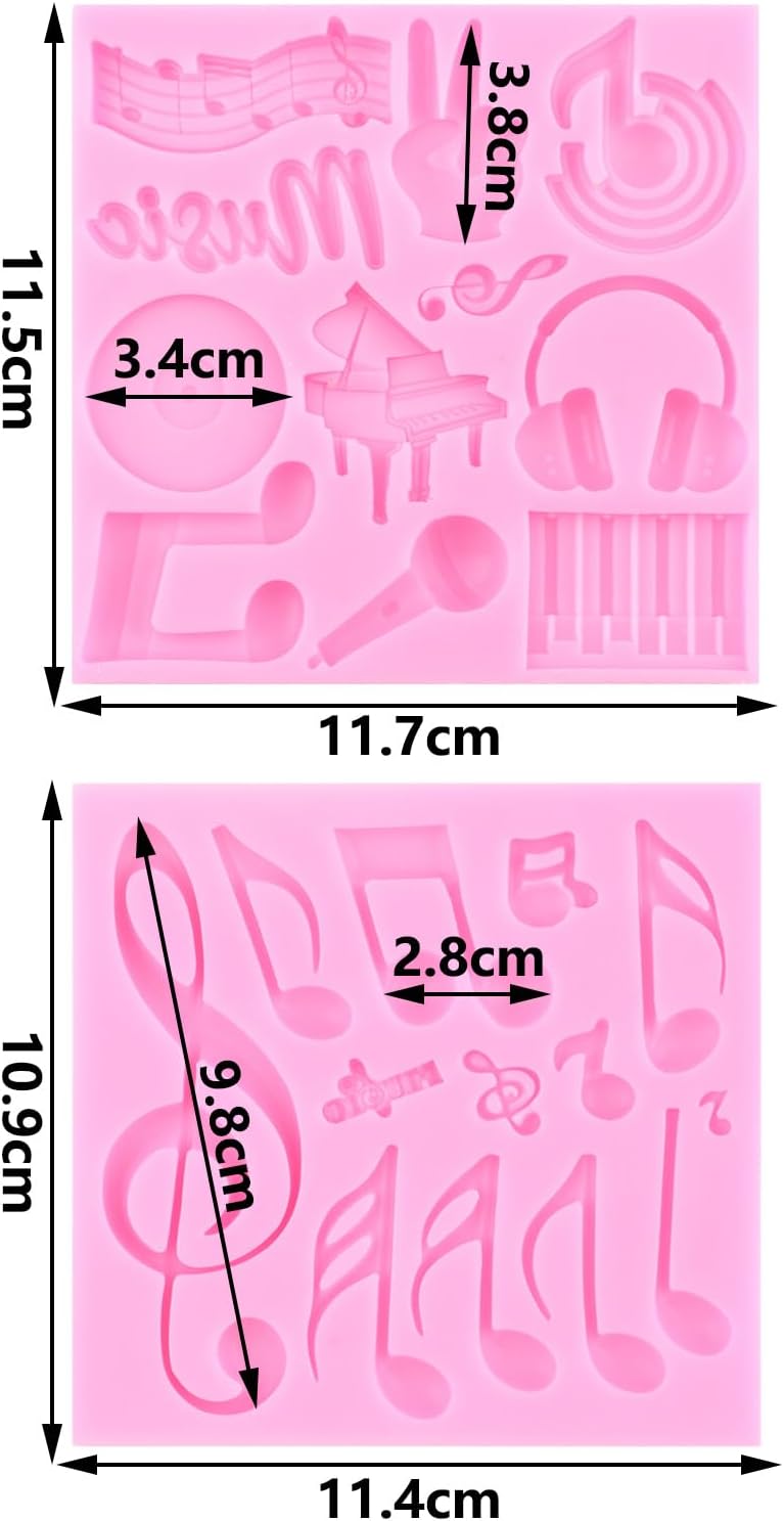 ZiXiang Music Theme Fondant Mold Musical Notes Piano Silicone Mold Set of 2