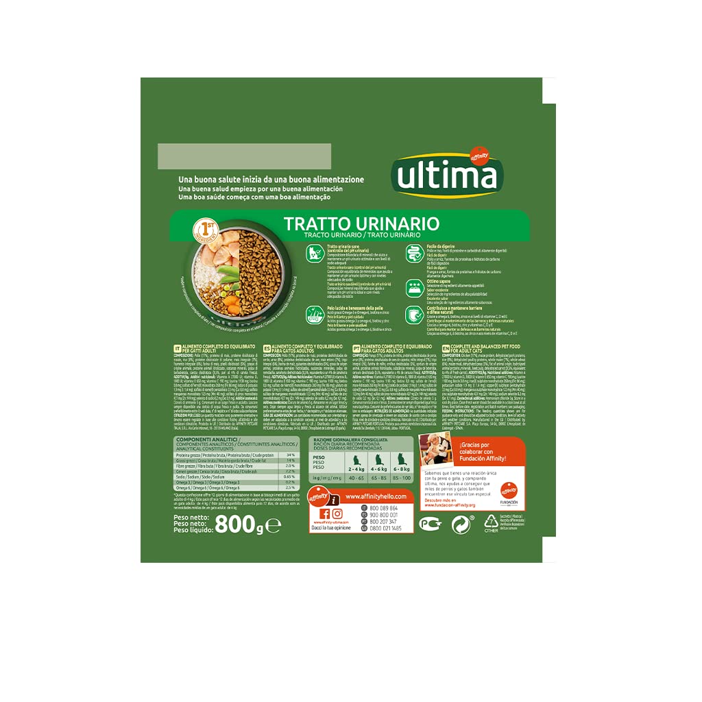 Ultima Tratto urinario Pollo - Crocchette per gatti - Confezione da 8 x 800g - Totale 6,4kg