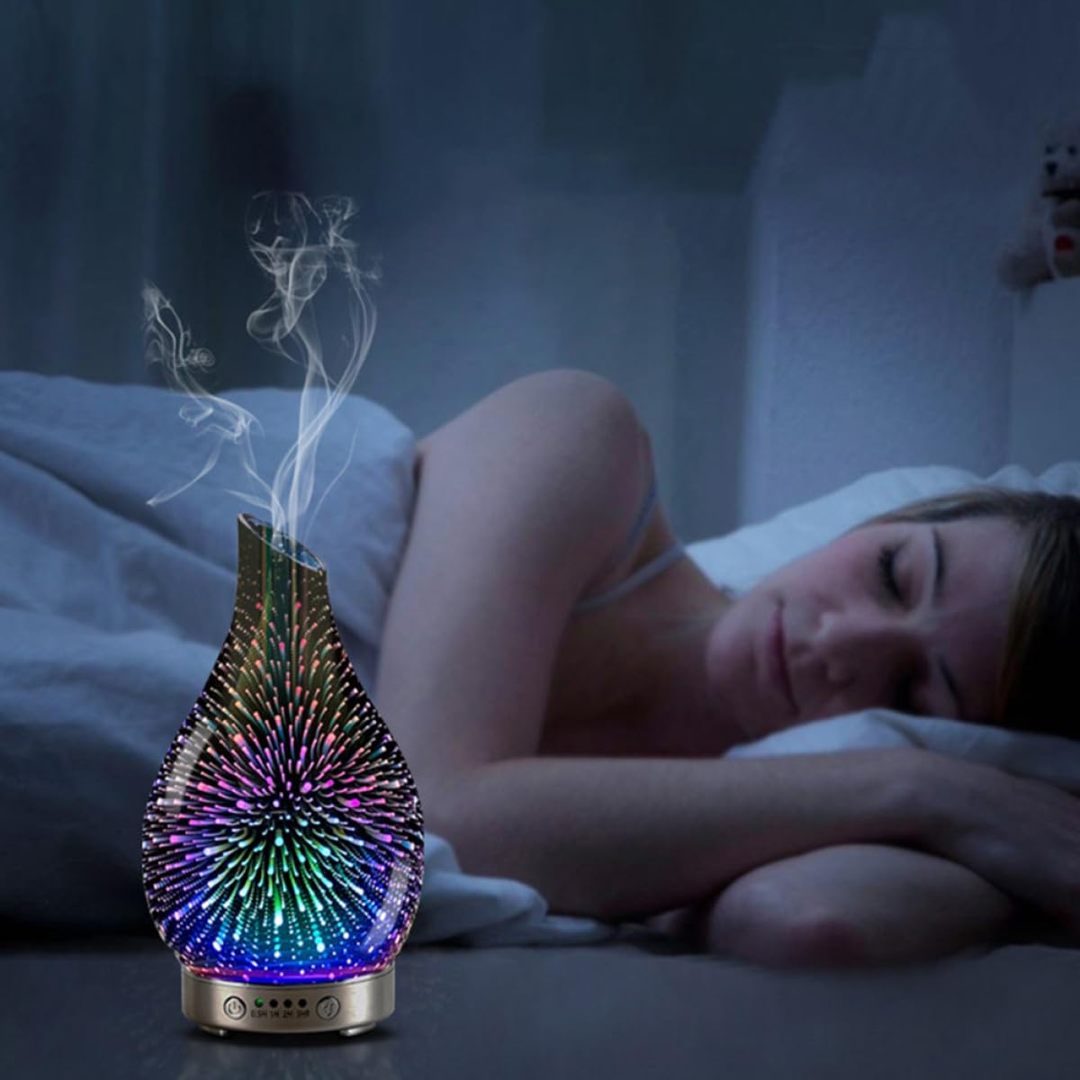 Difusor de Aroma Eléctrico de Vidrio Púrpura Humidificador y Luces LED Cambiantes, Tecnología Avanzada de Reducción de Ruido para Oficinas y Salas de Reuniones