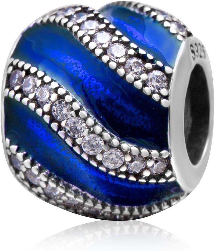 YiRong Jewelry Wave Charm 925 Sterling Silver Spacer Charm Anniversary Charm Birthday Charm Christmas Charm for Panodra Charms Bracelet (Blue)