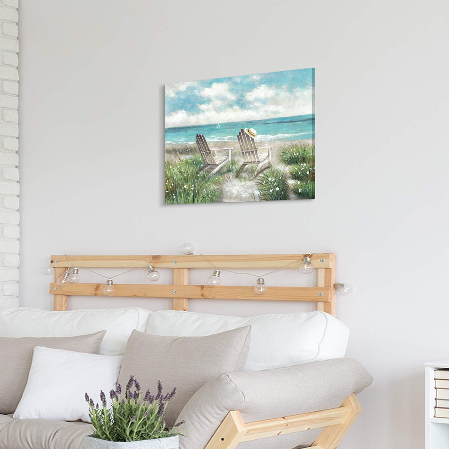 Arte de pared de playa Pintura de paisaje marino: cuadro de escena costera, pintura sobre lienzo para sala de estar (24 x 18 pulgadas x 1 panel) 4