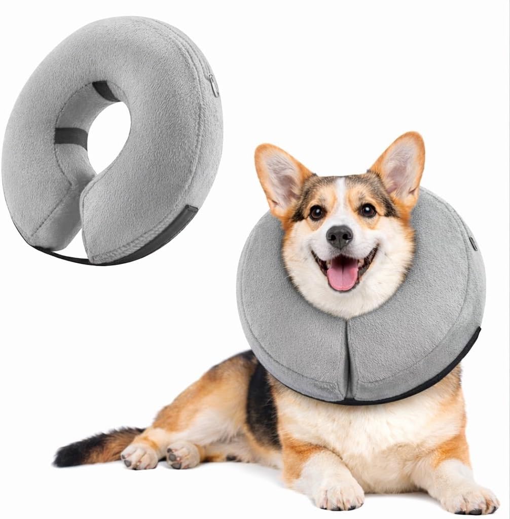 Inflatable Dog Cone Collar Alternative – Soft Recovery Donut E-Collar for Small, Medium, and Large Dogs & Cats After Surgery (Grey, X-Large)