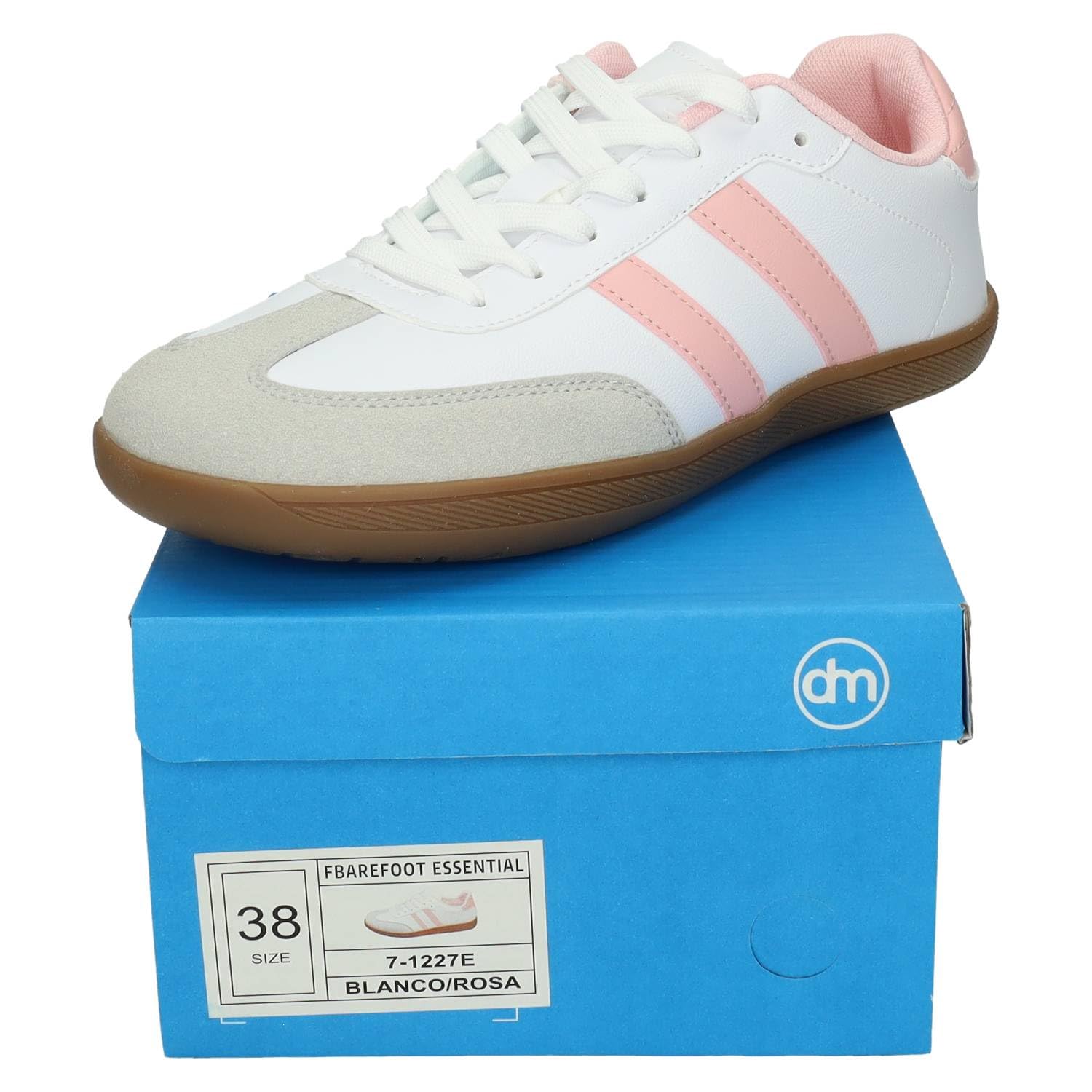 DEMAX 7-1227E Zapatillas Deportivas respetuosas para Mujer Demax Blancas con Detalles Rosa y Plantilla Double Memory Foam Mujer Deportivos