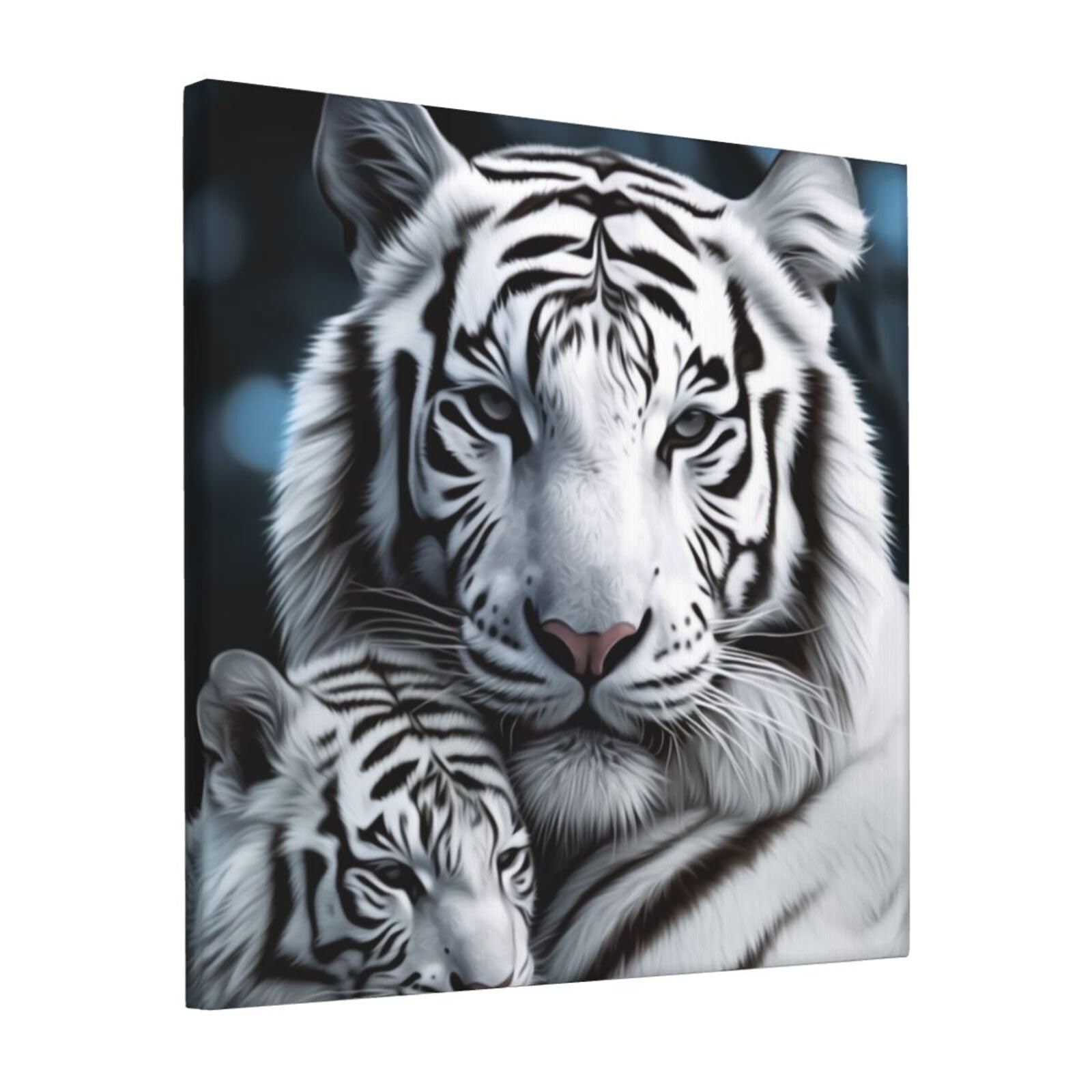 KLOPH White Tiger Canvas Wall Art for Living Room 12"x12" Modern Artwork Painting for Bathroom Hanging Canvas Prints Aesthetic Wallart for Bedroom Kitchen Office Wall Decor
