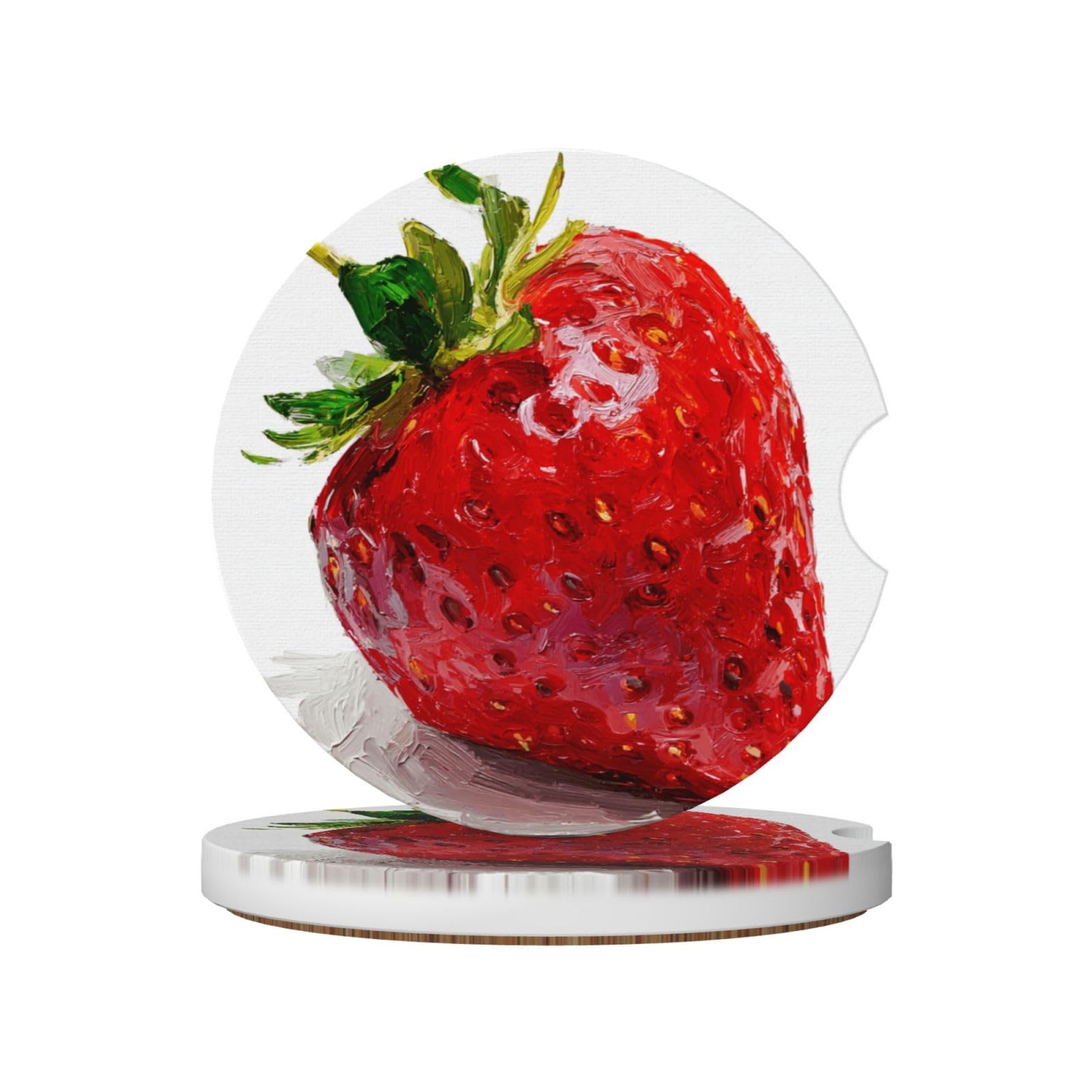 Single Strawberry Red Ceramic Coasters,2pcs