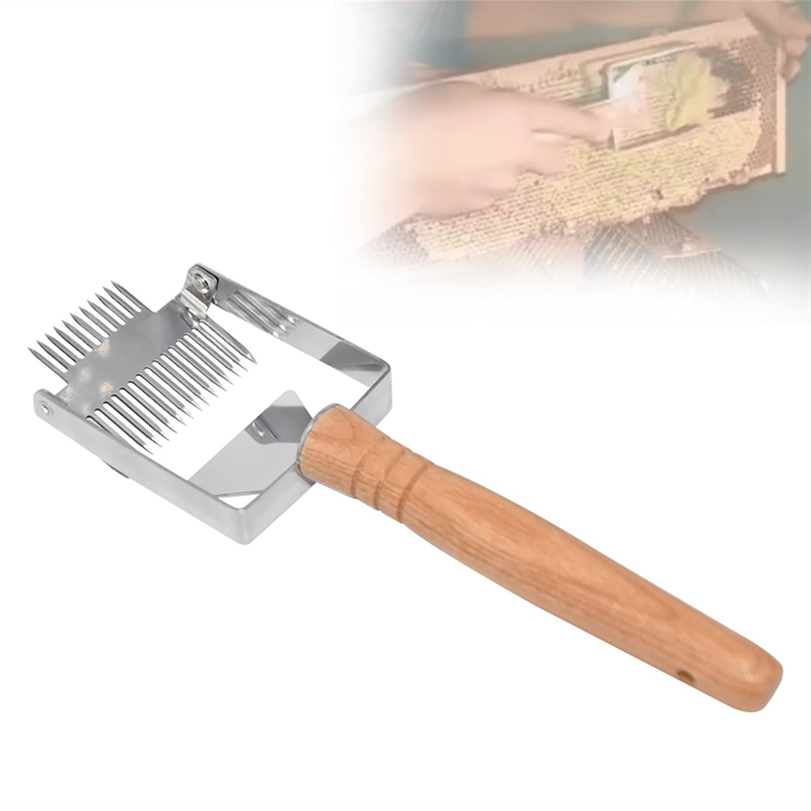 Imkereibedarf, Imkereiwerkzeuge, Entdeckelungsschaber, Honigschneider, Wabenschaber, Holzgriff, Entdeckelungsgabel, Schaufel, Bienenstockmesser-Ausrüstung