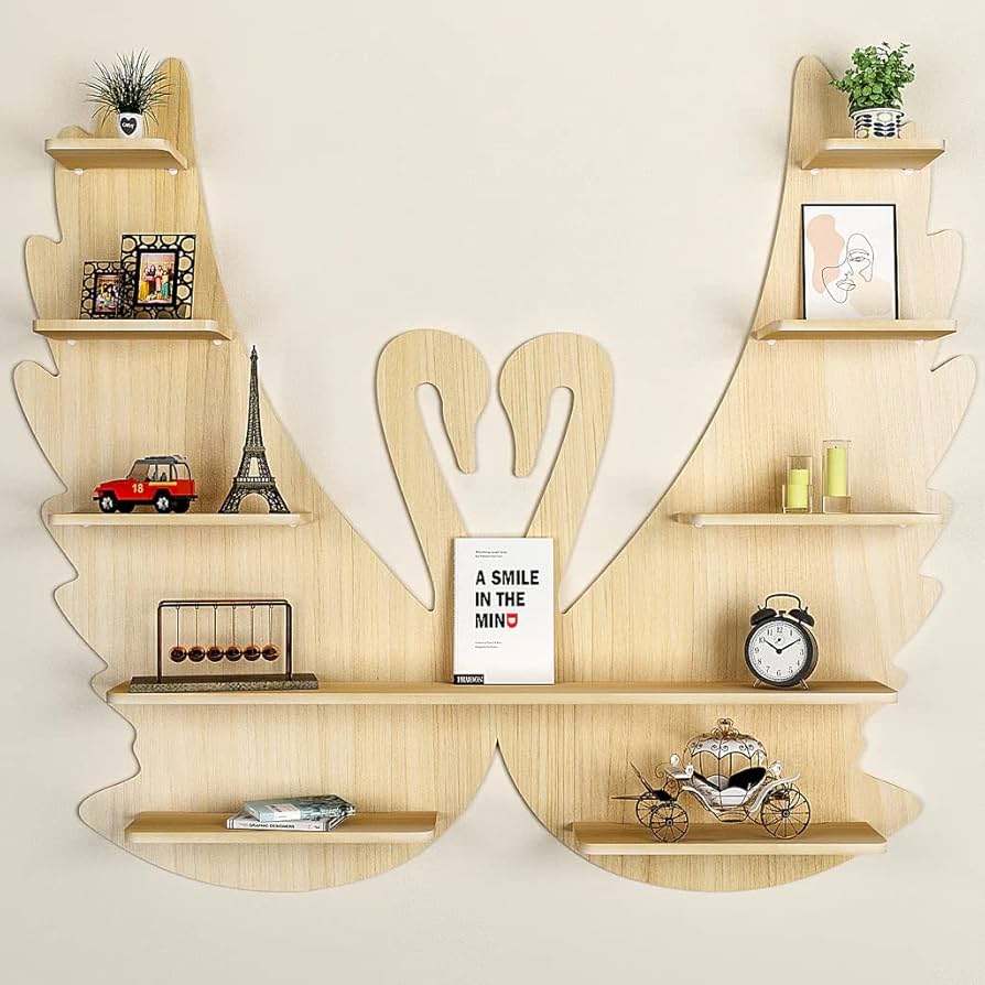Envirocare Loving Swan Backlit Wood Wall Shelf Walnut | Book Shelf