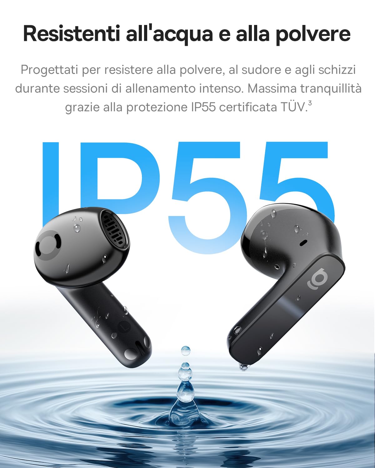 Baseus BS1 NC Cuffie Bluetooth Semi In Ear, Auricolari Bluetooth 6.0 Cancellazione Rumore, Cuffie In Ear con ANC, Driver 13 mm, Cuffiette Bluetooth con Hi-Res & LDAC, 6-Mic AI, IP55, 40 Ore