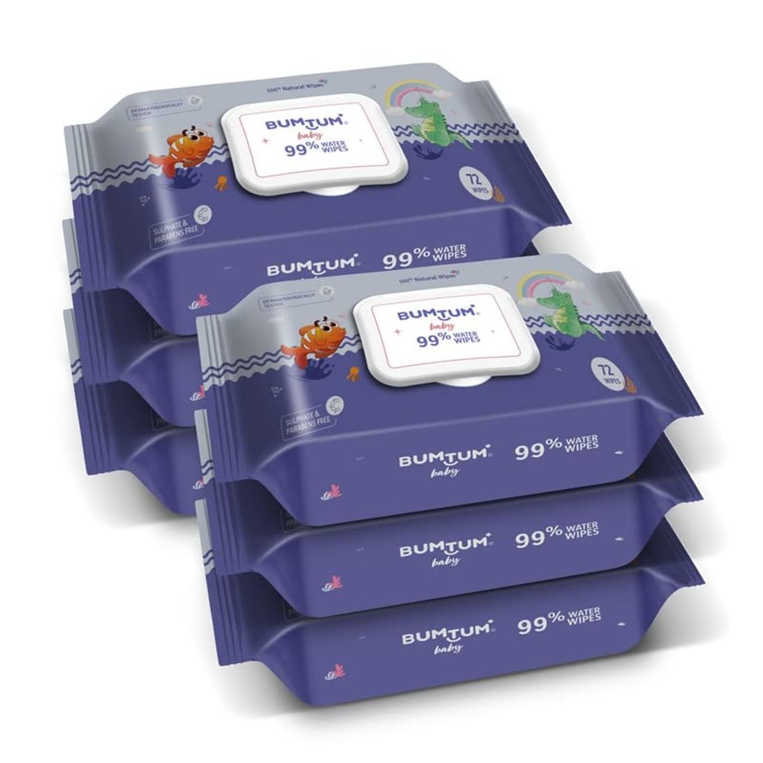 Baby Gentle 99% Pure Water Soft Moisturizing Wet Wipes With Lid | Aloe Vera & Chamomile Extracts | Paraben & Sulfate Free (Pack of 6, 72 Pcs. Per Pack)