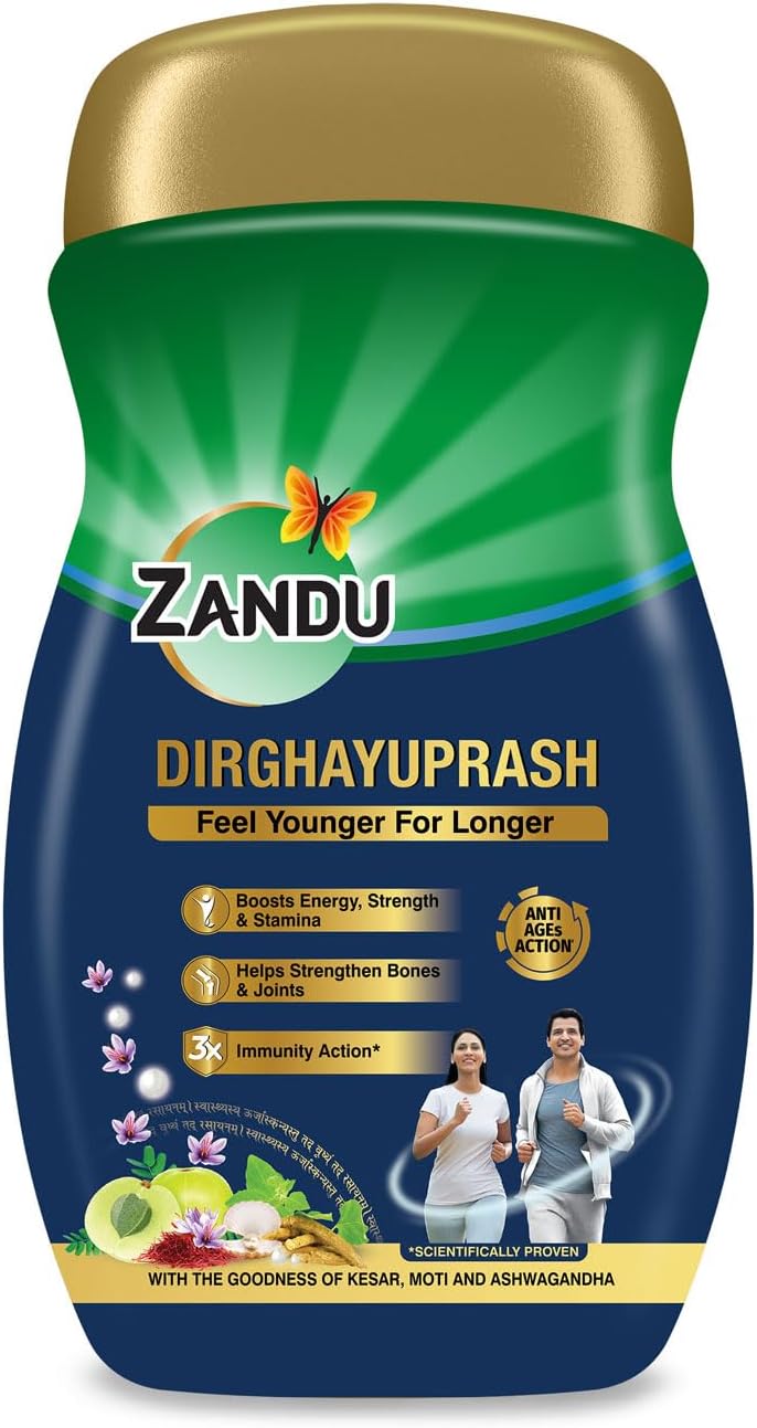 Zandu Dirghayuprash: Anti Age Action* with Vayasthapan Mahakashaya Herbs, Scientifically Proven, goodness of Chyawanprash for 3 way immunity action*|Boosts Energy, Strength, Stamina|450 GM