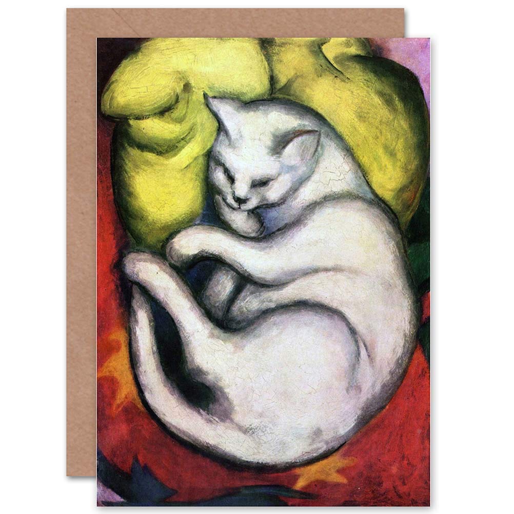 Wee Blue Coo FRANZ MARC CAT ON YELLOW CUSHION OLD MASTER BLANK GREETINGS CARD