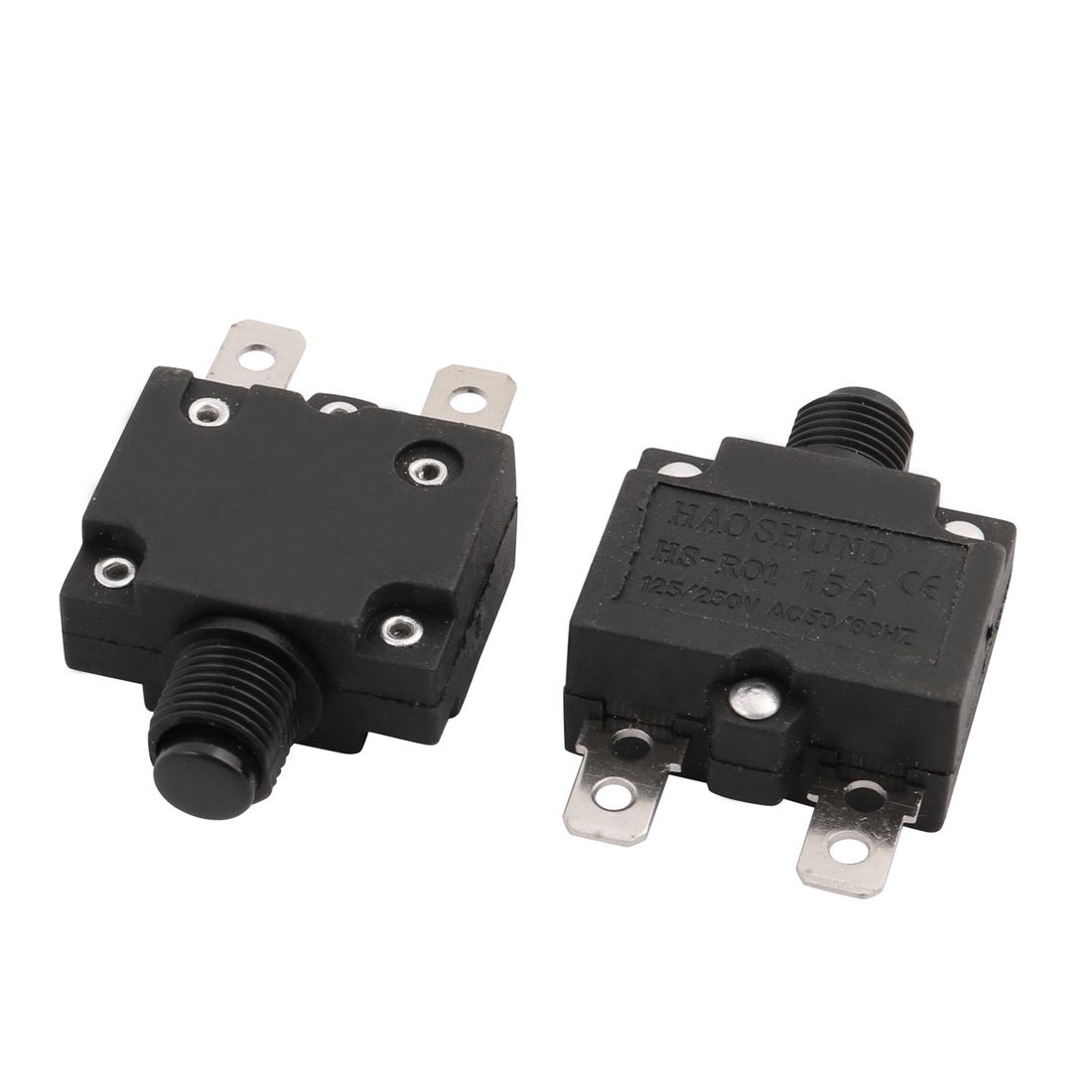 Sourcingmap 2Pcs HS-R01 AC 125V/250V 15A 50/60Hz Momentary Press Button Switch Black 2 Terminals
