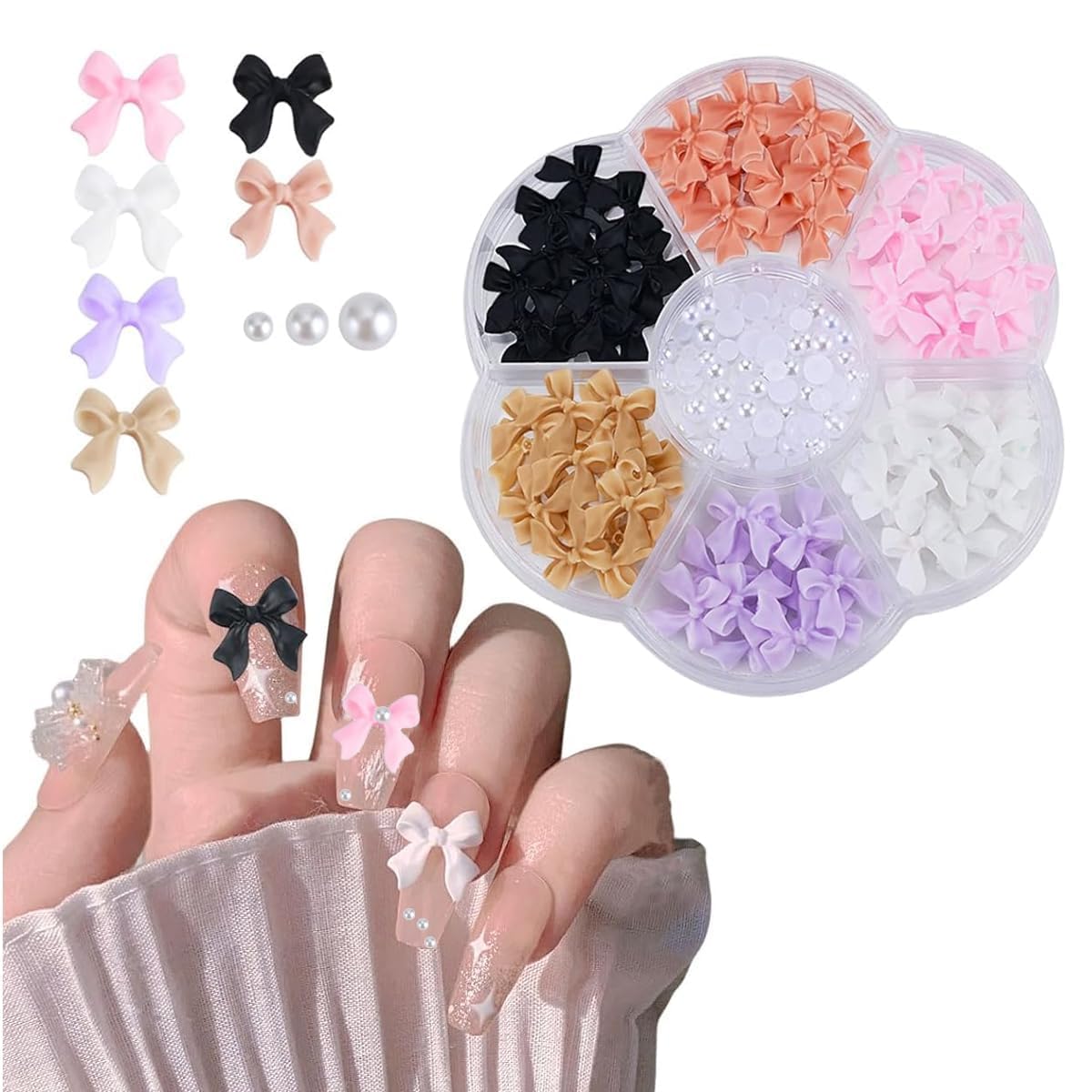 LOBE MIRACLE 3D Bow Nail Art Charms with Pearl Beads, Multicolour, DIY Manicure Decoration, for Acrylic, Gel, UV Resin, Hair Clips, Phone Cases-image-7