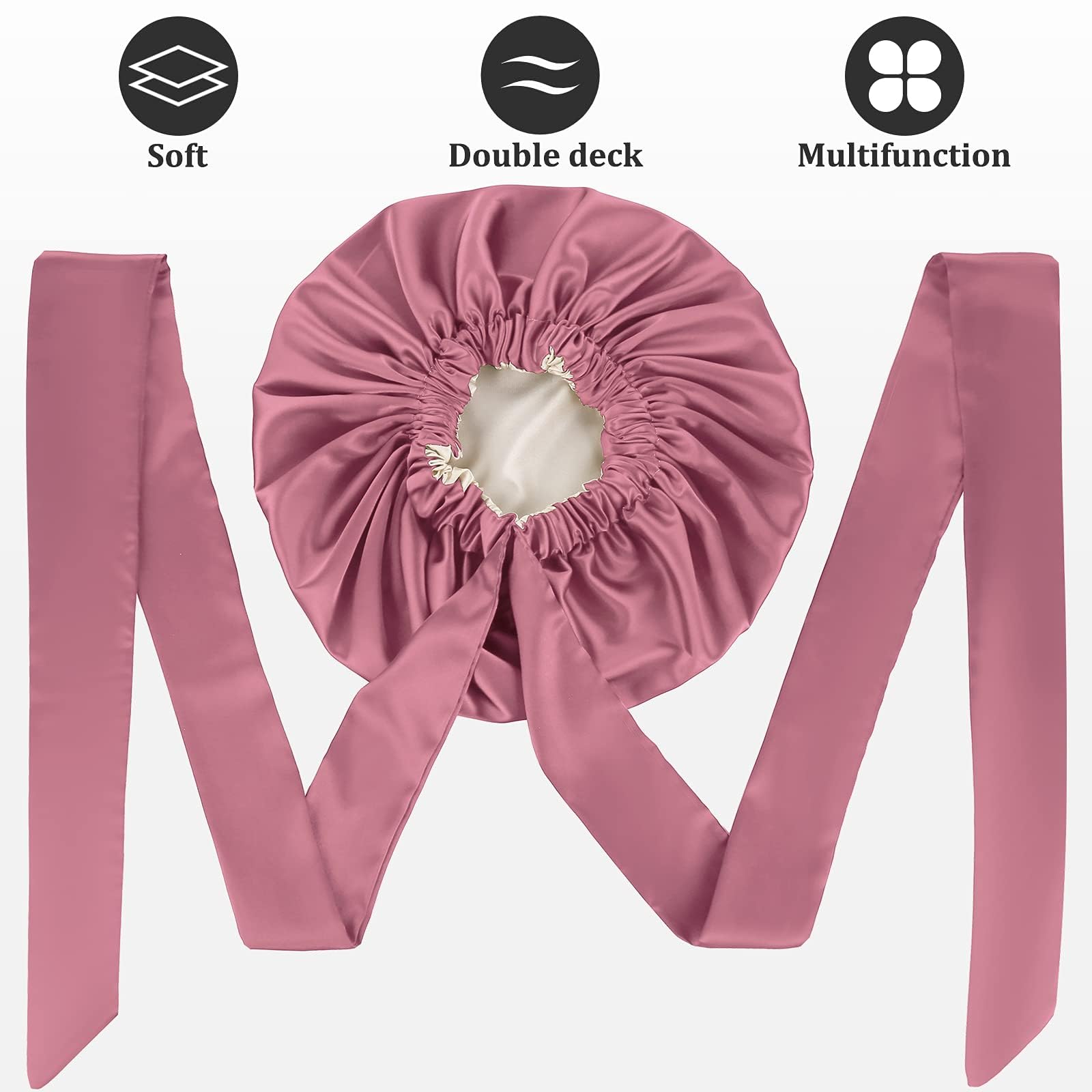 Atrube Satin Bonnet for Women, African Head Wrap for Black Women, Hair Bonnets for Sleeping Silk Bonnet for Braids (Pink) 1